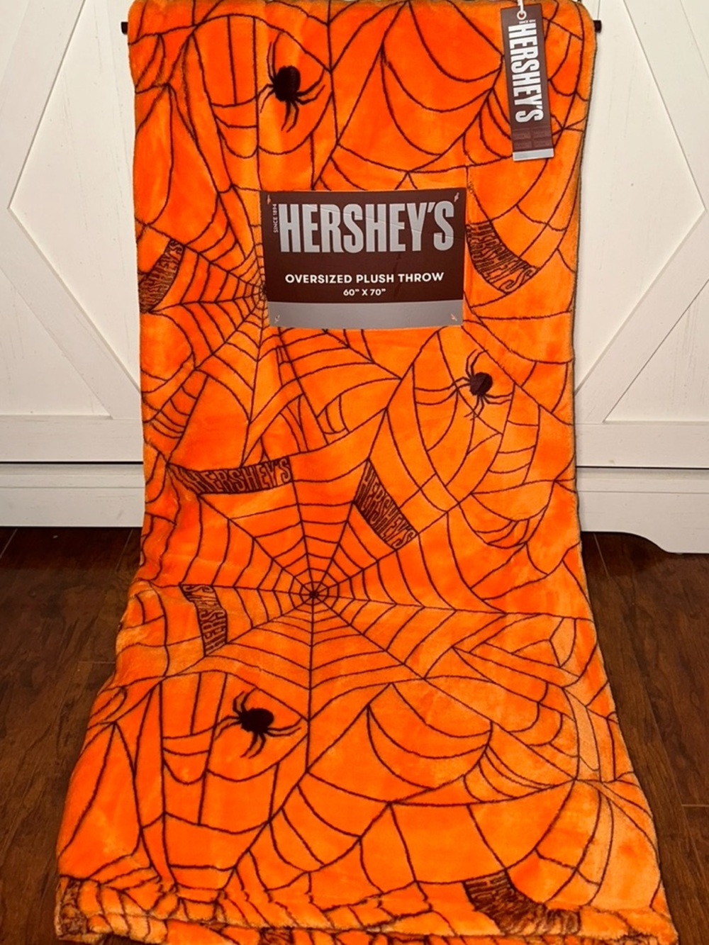 Hershey's Halloween Orange Spiderweb Plush Throw Blanket